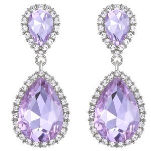 Silver with Light Amethyst and Diamond Austrian Crystal Teardrop Post Earrings
